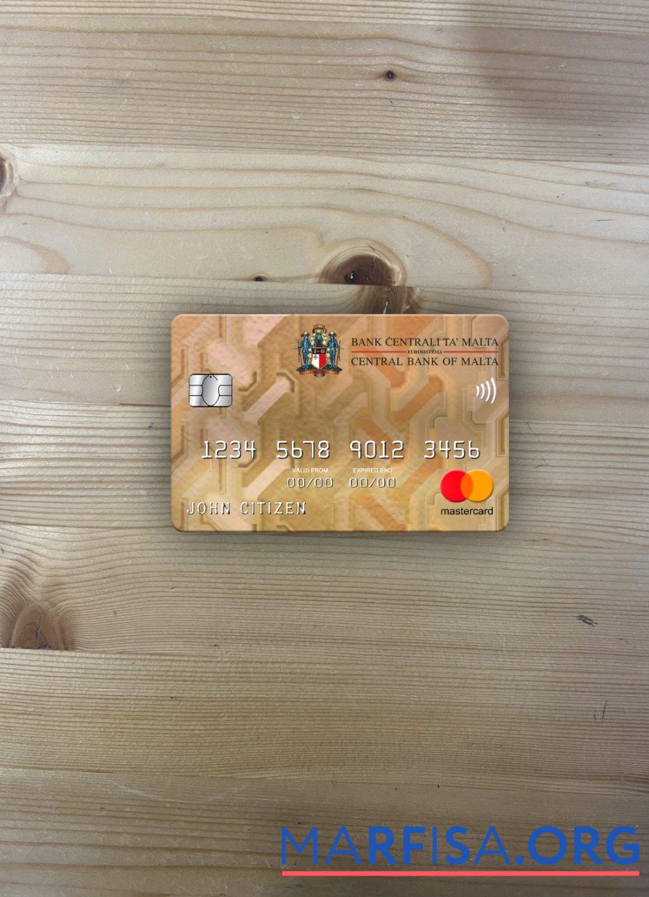 Realistic Malta Central Bank mastercard photolook front download for verification